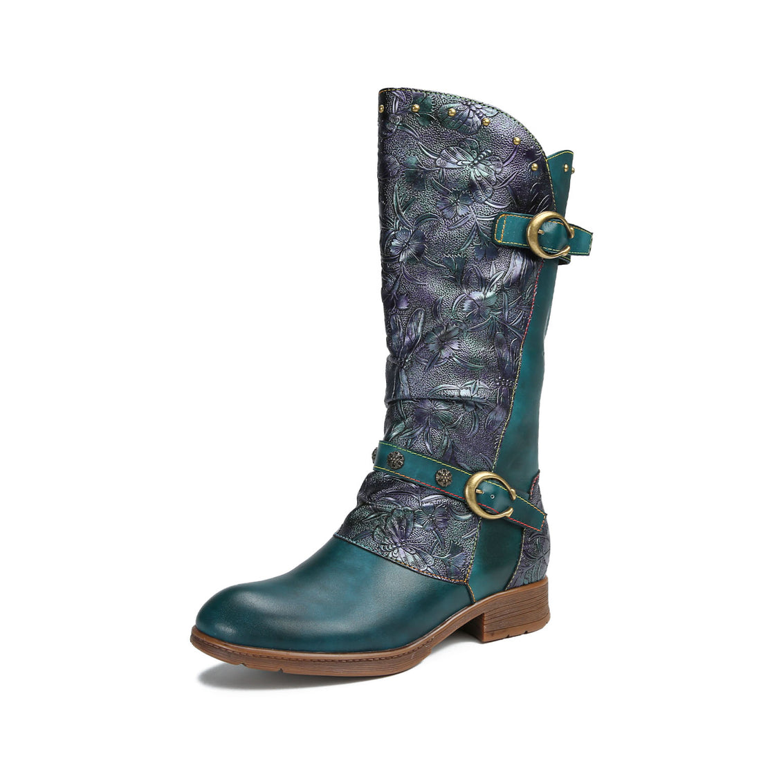 Retro Painted Buckle Blooming Grace Boots