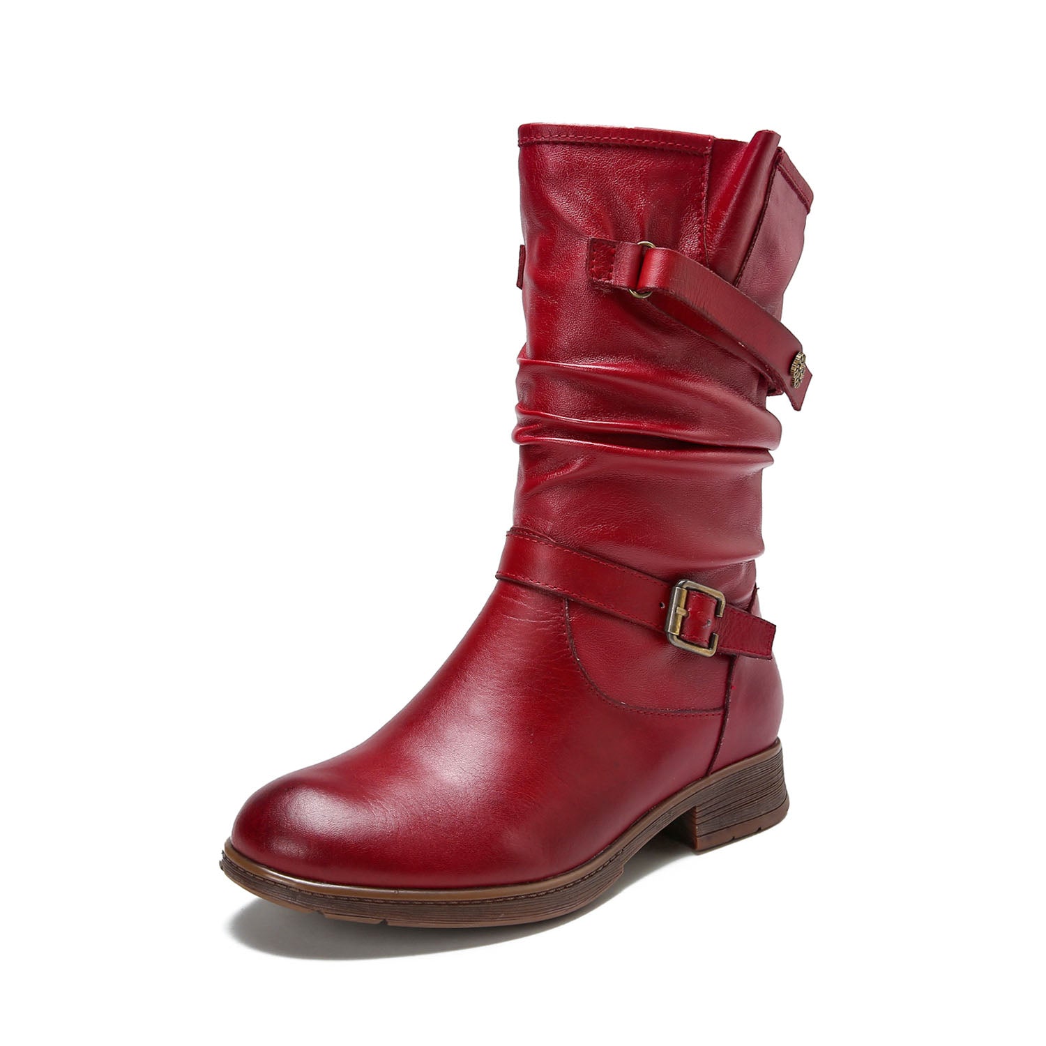 Retro Handmade Creased Leather Charm Boots