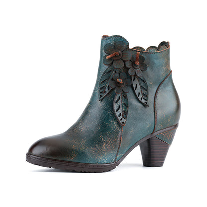 BloomCraft Artisan Floral Leather Ankle Boots
