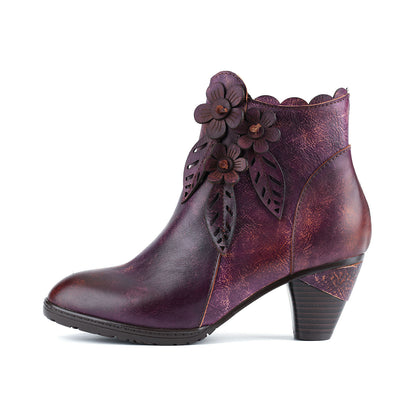 BloomCraft Artisan Floral Leather Ankle Boots