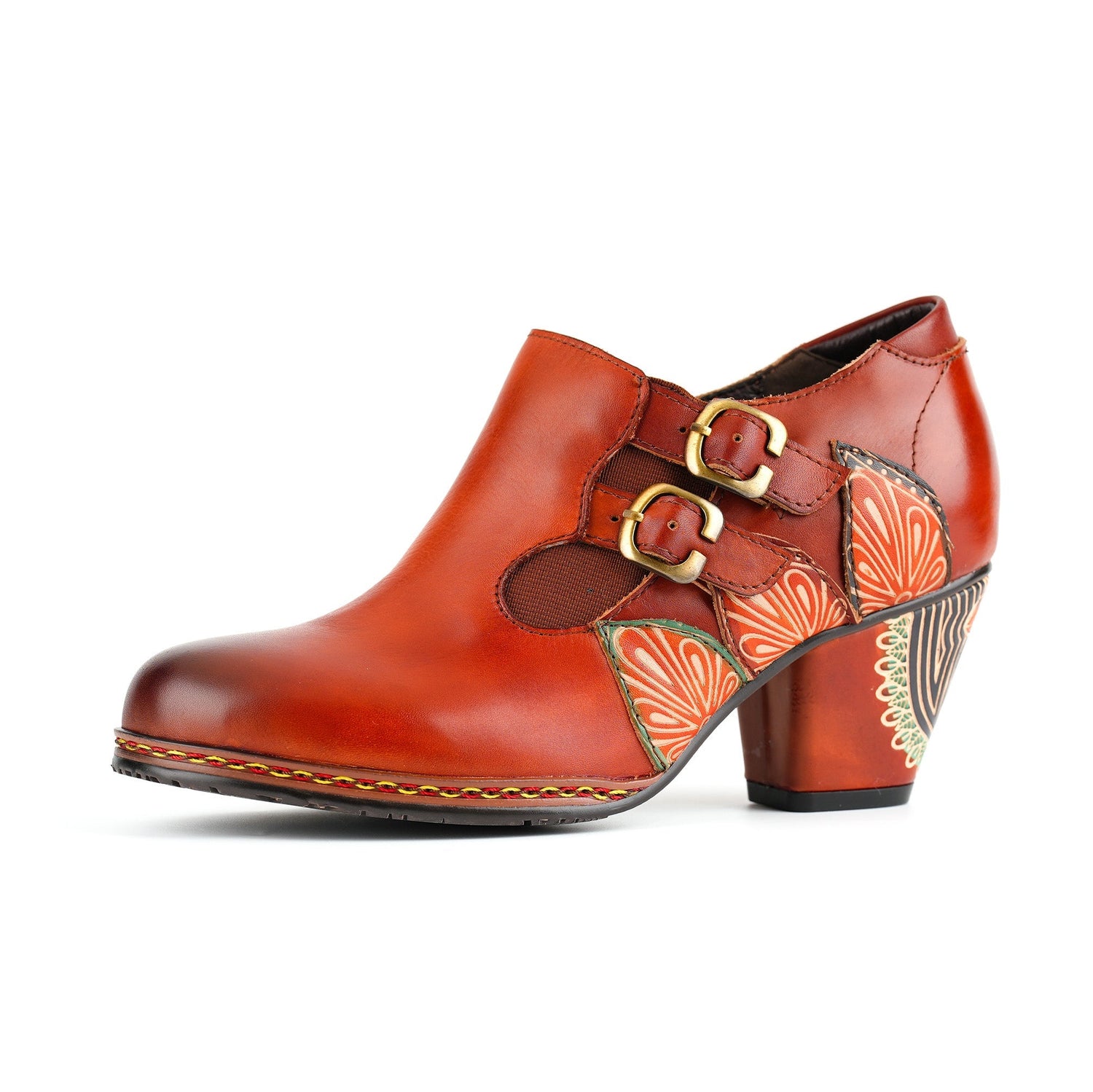 Retro Pattern Leather Zipper Pumps