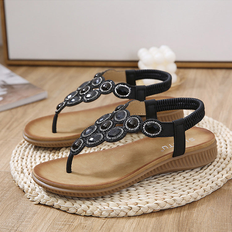 Bohemian Rhinestone Comfortable Round Toe Beach Vacation Sandals