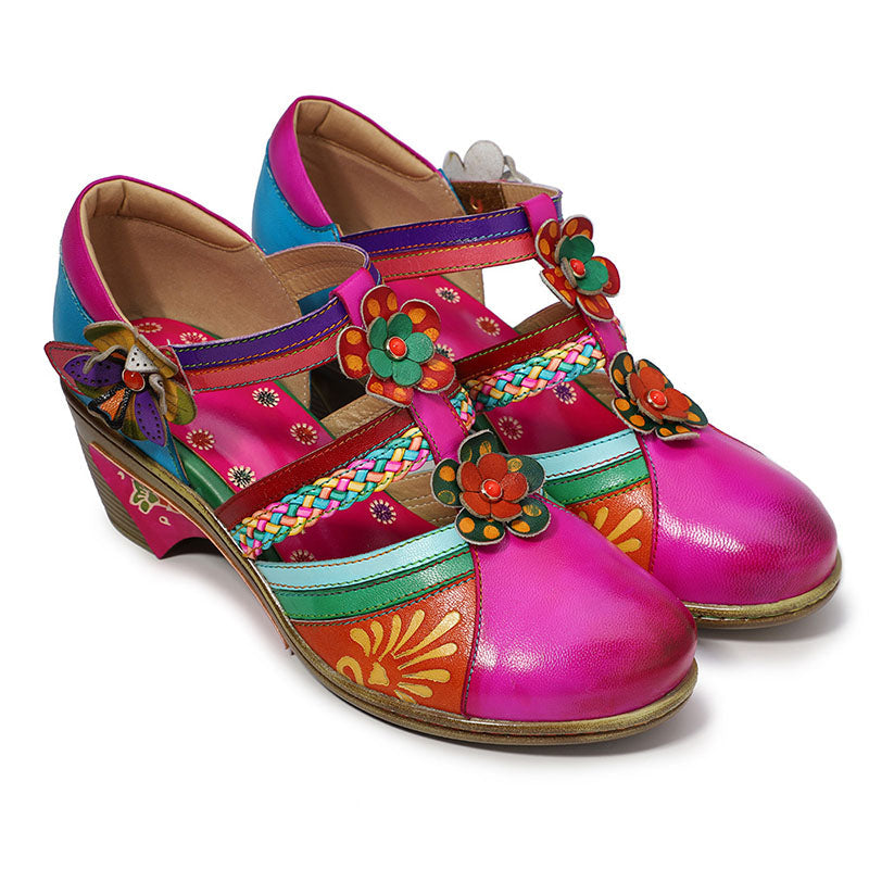 Women Bohemian Leather Printing Stitching Non-slip  Breathable Sandals