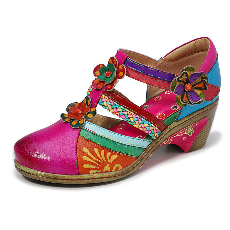 Women Bohemian Leather Printing Stitching Non-slip  Breathable Sandals