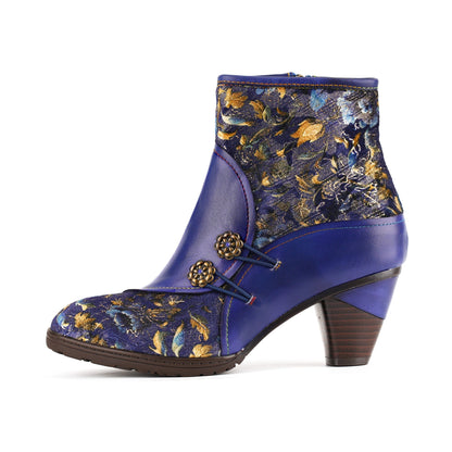 Metcandy Handmade Leather Bloom Ankle Boots