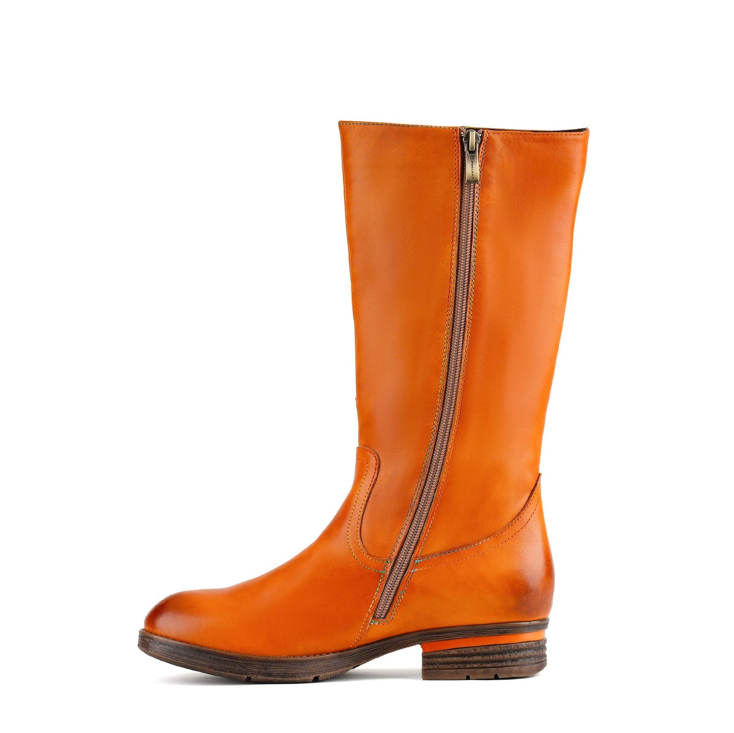 Retro Floral Leather Flat Tall Boots