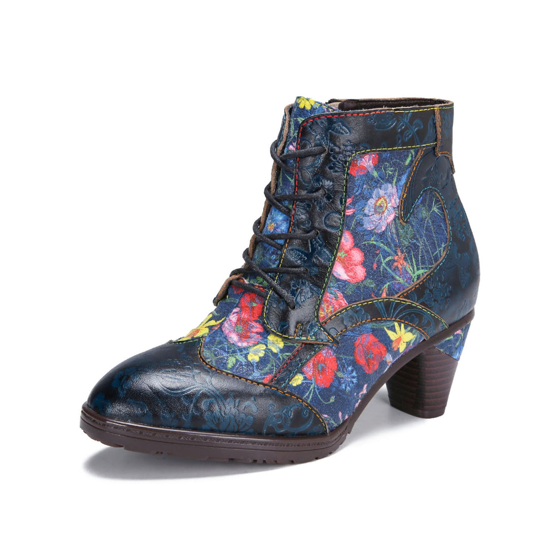 Floral Enchant Vintage Lace-Up Boots