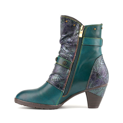Retro Painted Genuine Leather Clasp Ankle Boots