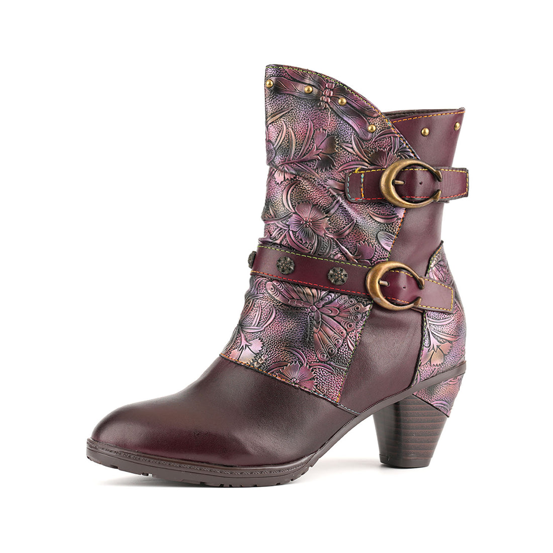 Retro Painted Genuine Leather Clasp Ankle Boots