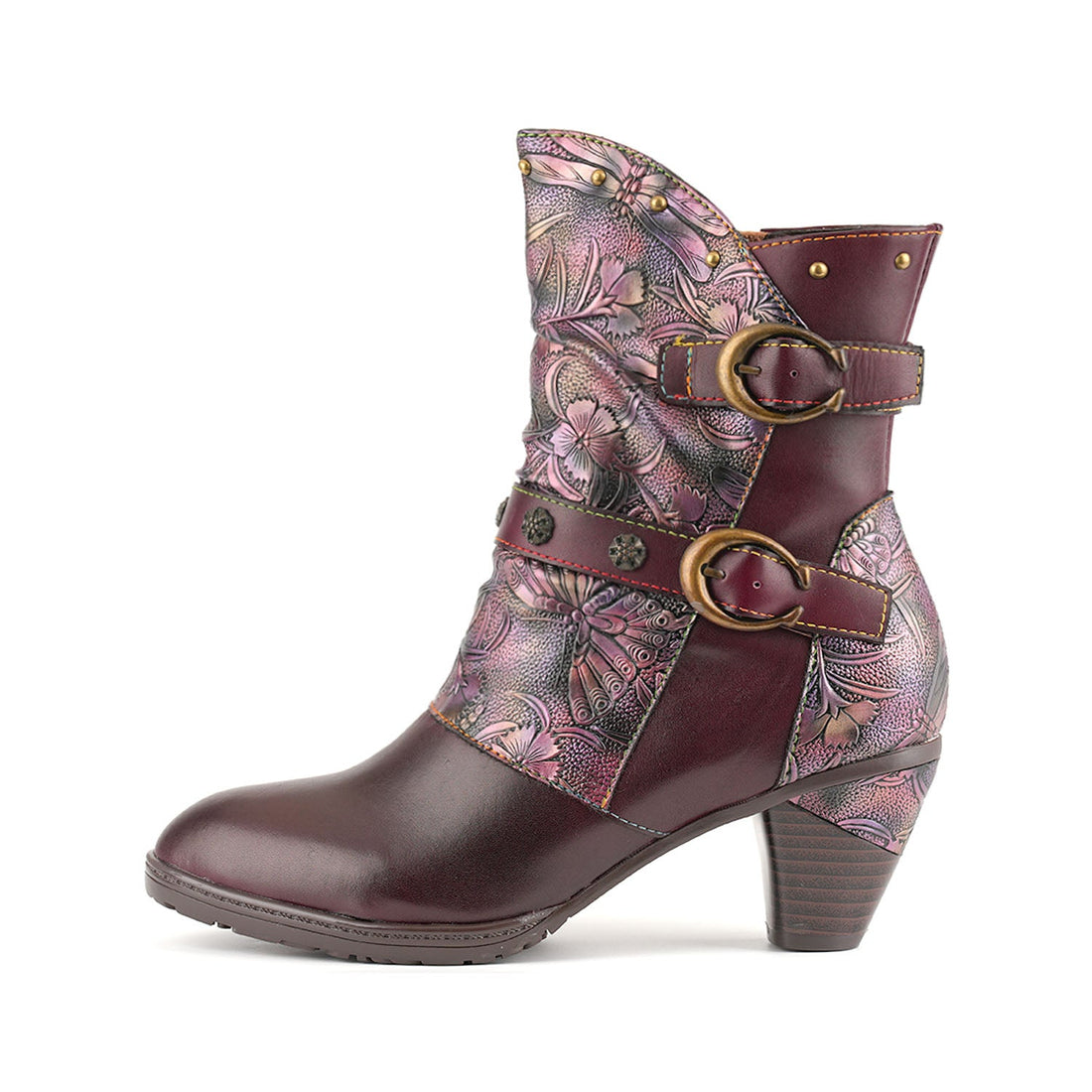 Retro Painted Genuine Leather Clasp Ankle Boots