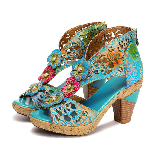 Printed Leather Handmade Sandals