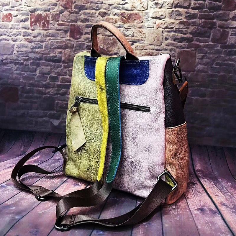 Multicolor Women Leather Zipper Backpack