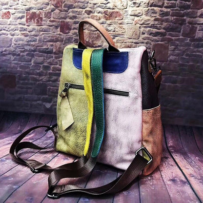 Multicolor Women Leather Zipper Backpack