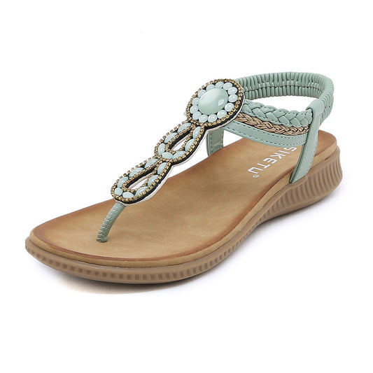 Bohemian Rhinestone Comfortable Round Toe Vacation Sandals