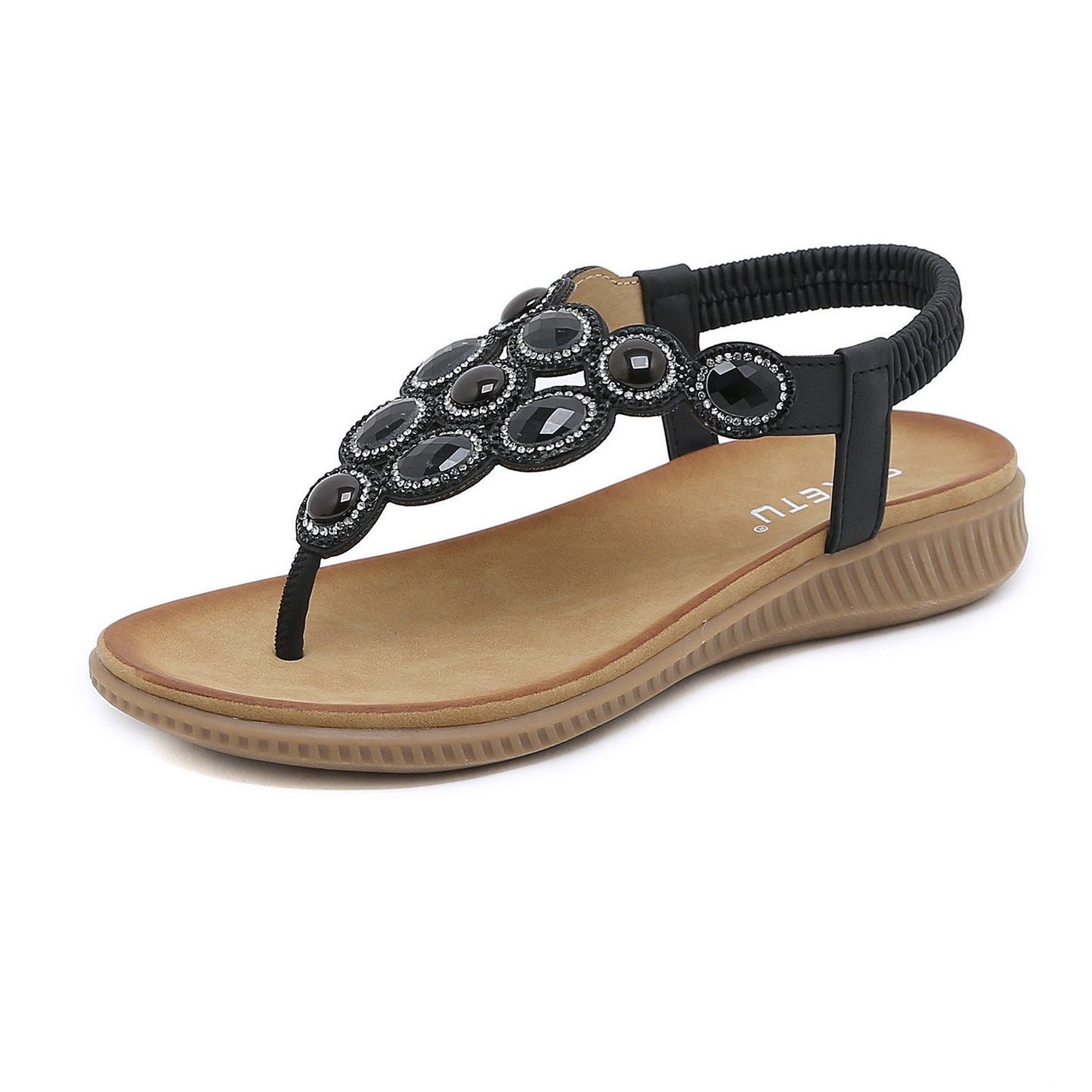 Bohemian Rhinestone Comfortable Round Toe Beach Vacation Sandals