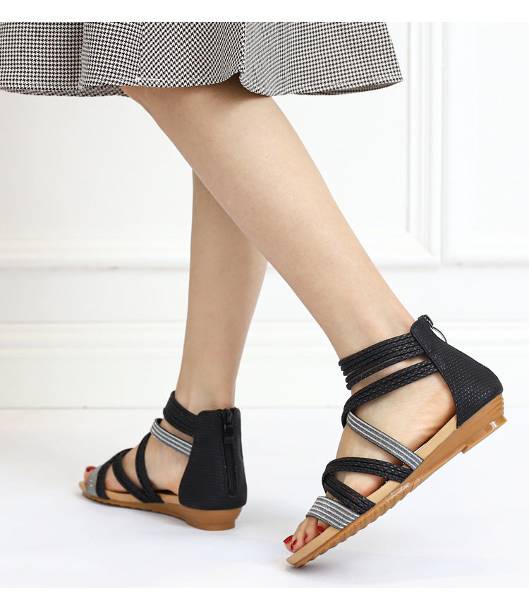 Bohemian Wedge Strap Flat Sandals