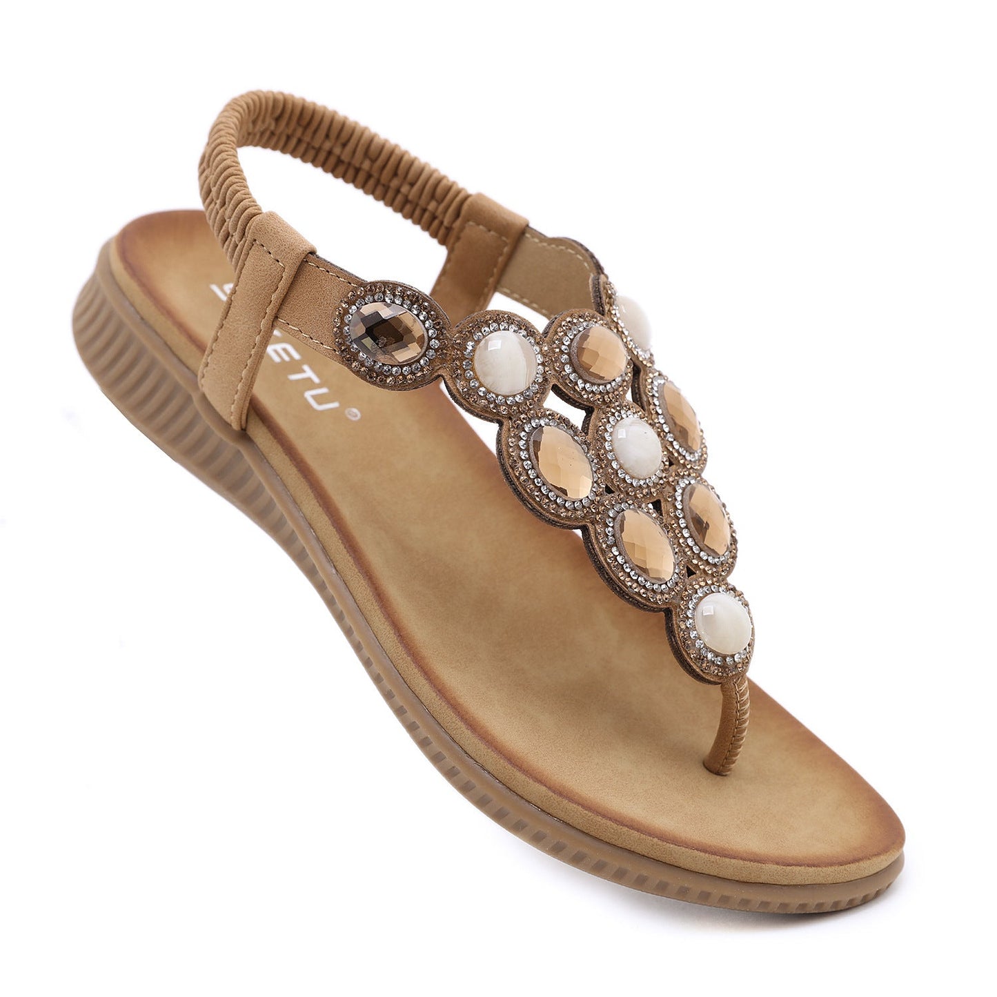 Bohemian Rhinestone Comfortable Round Toe Beach Vacation Sandals