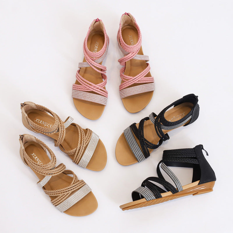 Bohemian Wedge Strap Flat Sandals