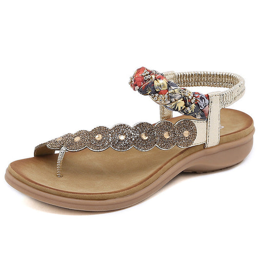 Bohemian Rhinestone Comfortable Round Toe Sandals