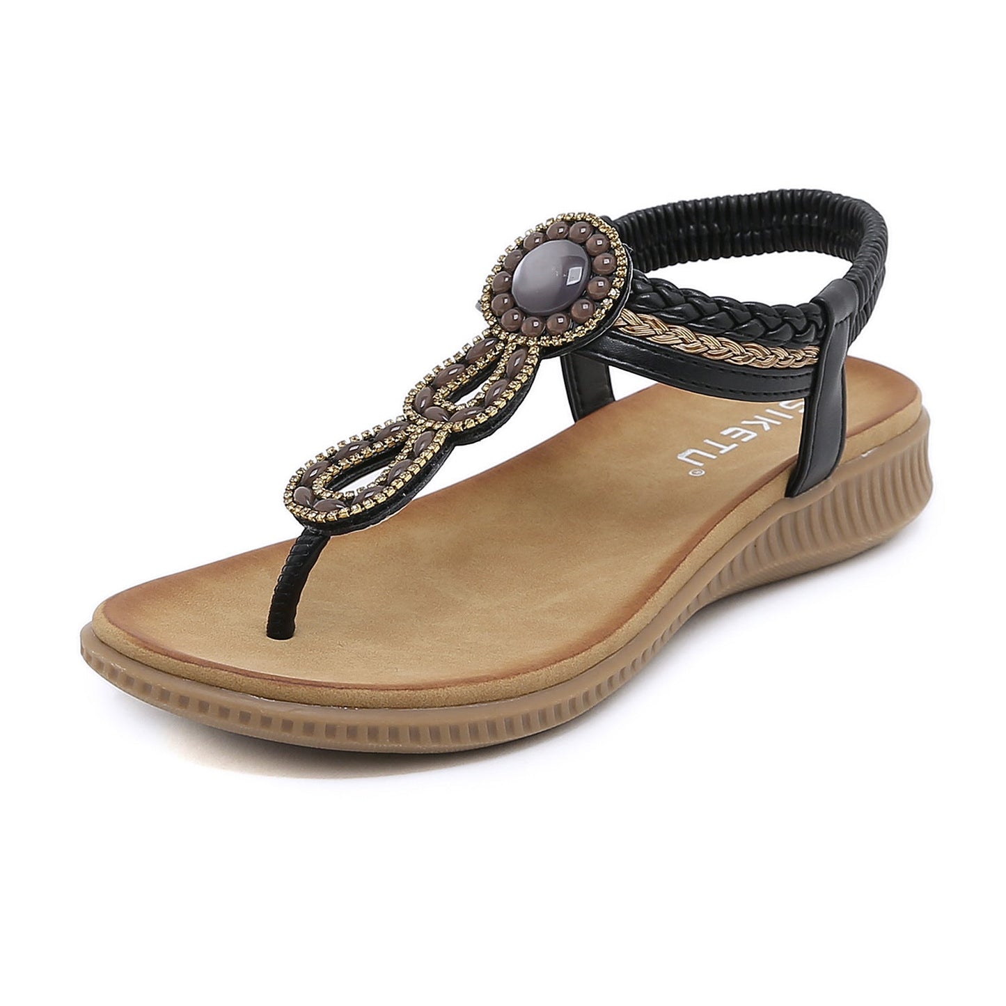 Bohemian Rhinestone Comfortable Round Toe Vacation Sandals