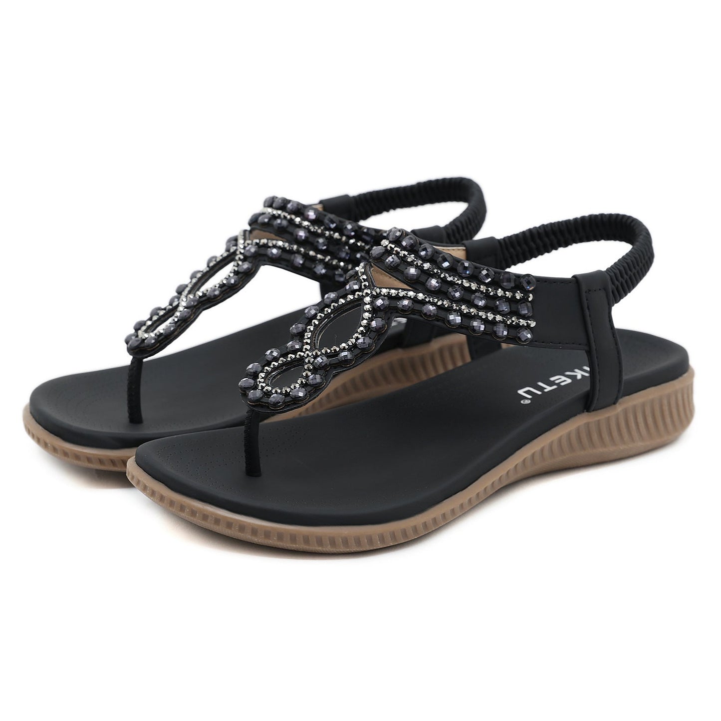 Bohemian Rhinestone Comfortable Vacation Flat Sandals