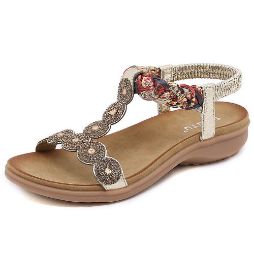 Bohemian Rhinestone Comfortable Round Toe Beach Vacation Sandals