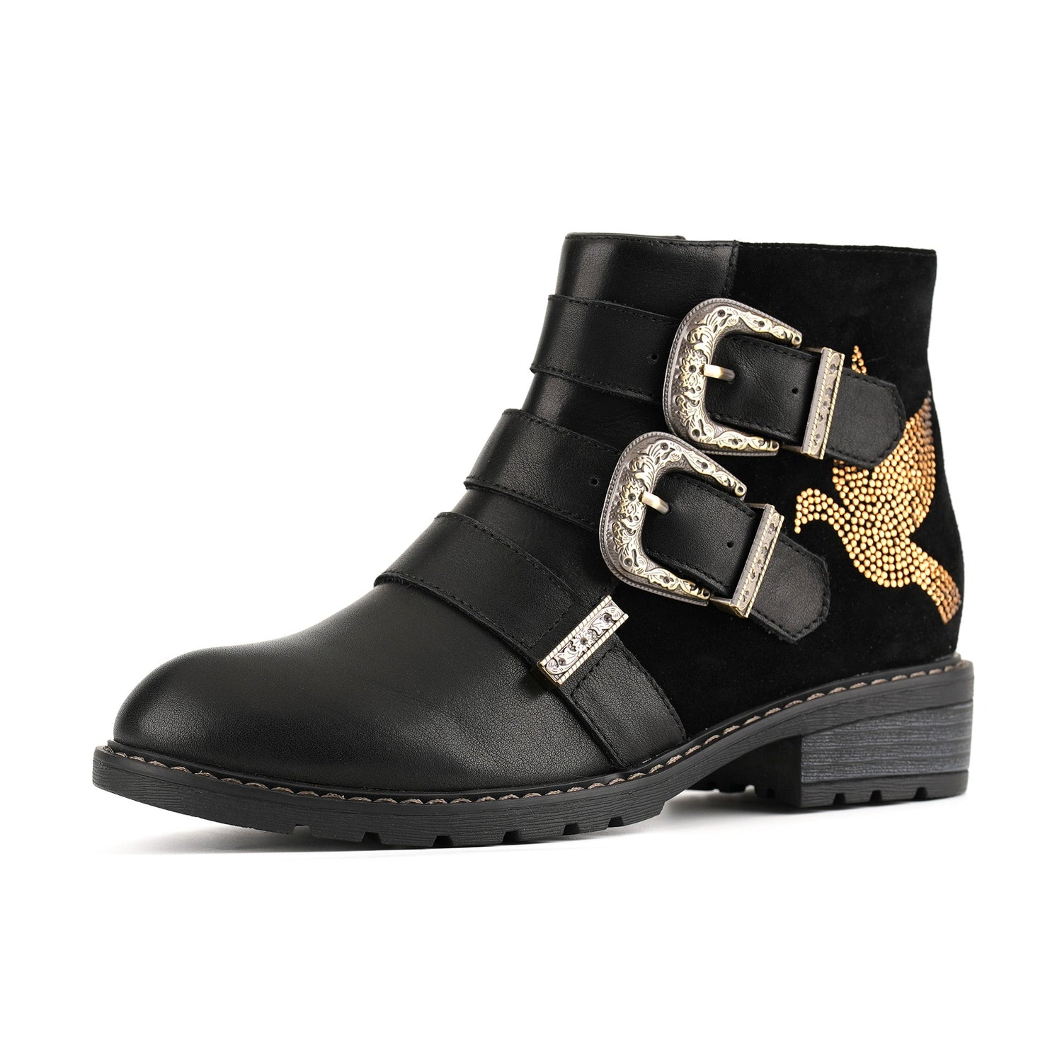 Golden Dove Buckle Chic Ankle Boots