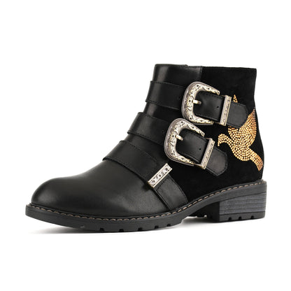 Golden Dove Buckle Chic Ankle Boots