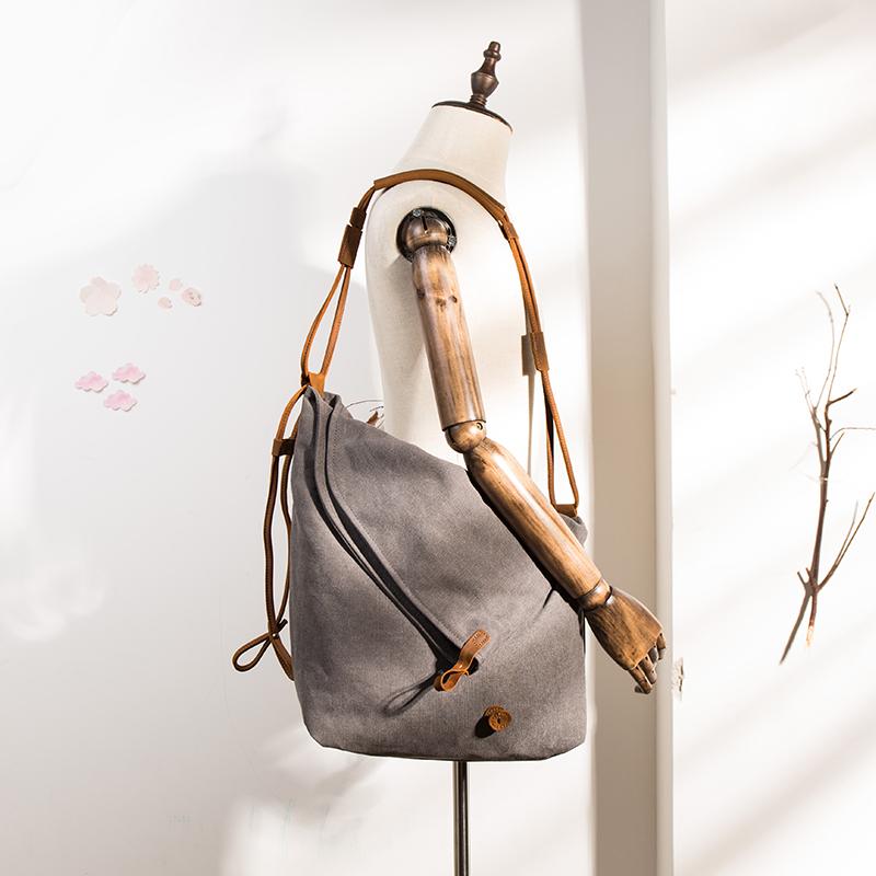 Women Canvas And Leather Crossbody Bag