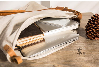 Women Canvas And Leather Crossbody Bag