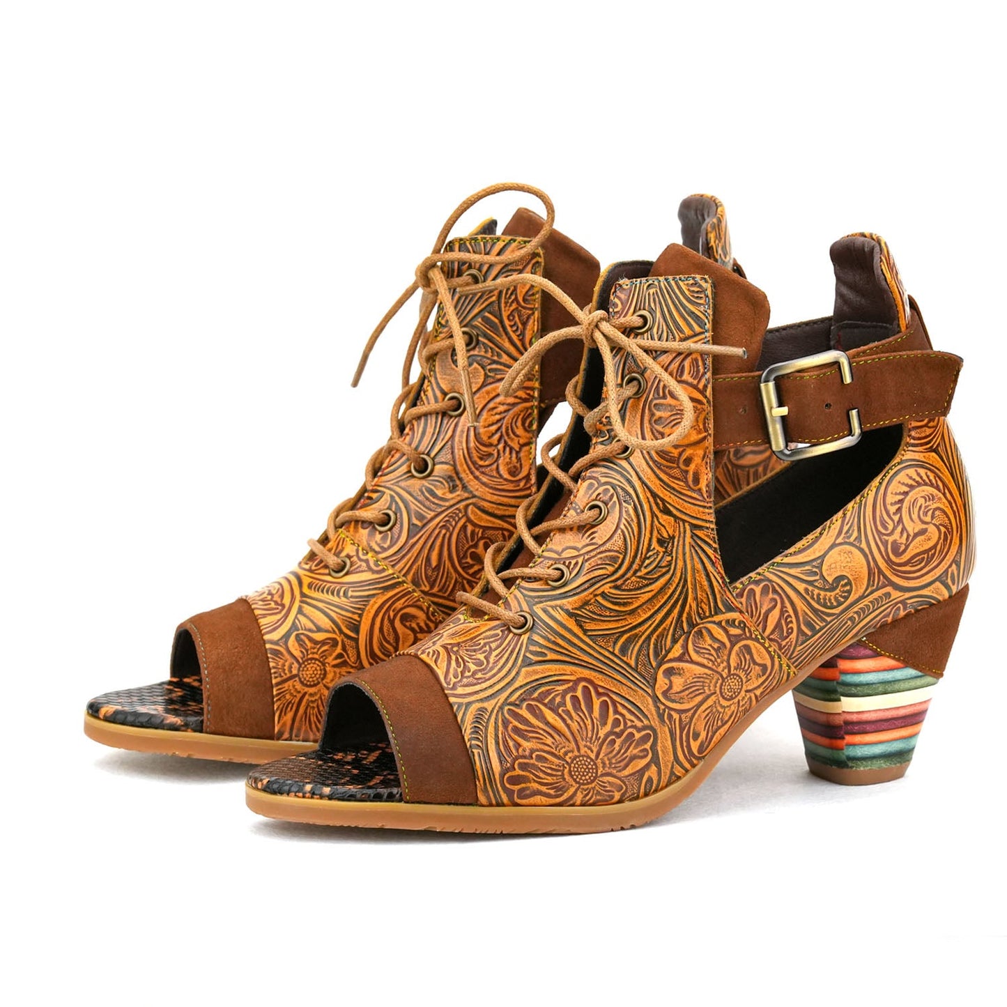 Hand-Painted Leather Stitched Cute Sandals