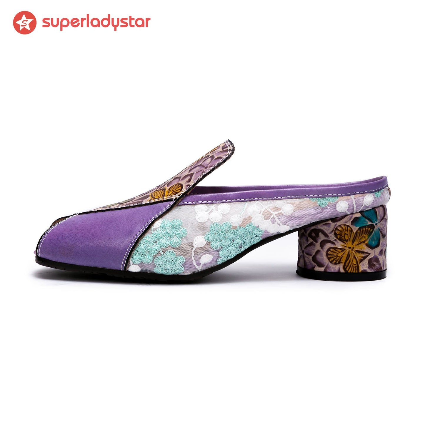 Peep-toe Colorful Leather Slippers