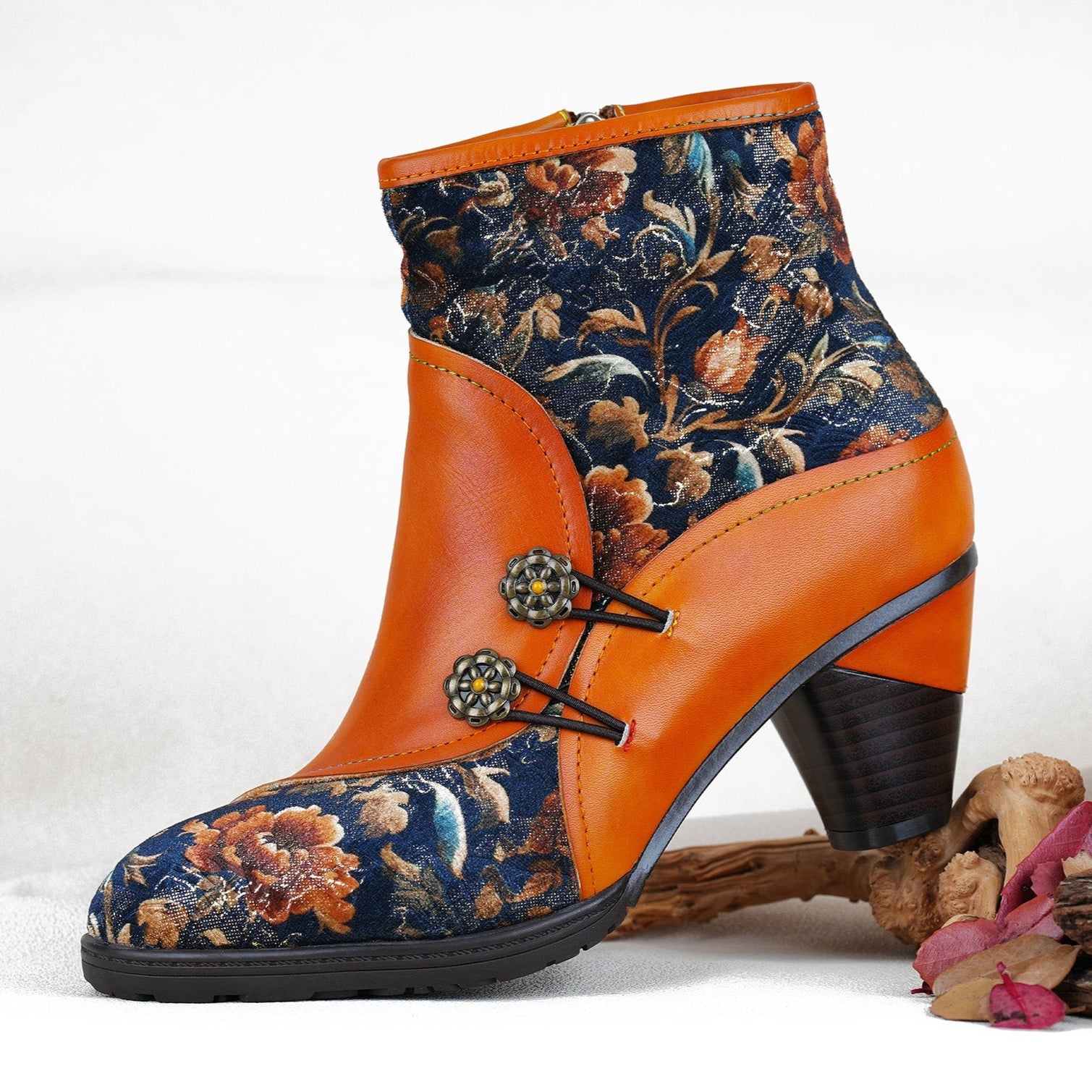 Metcandy Handmade Leather Bloom Ankle Boots