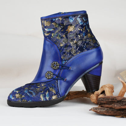 Metcandy Handmade Leather Bloom Ankle Boots