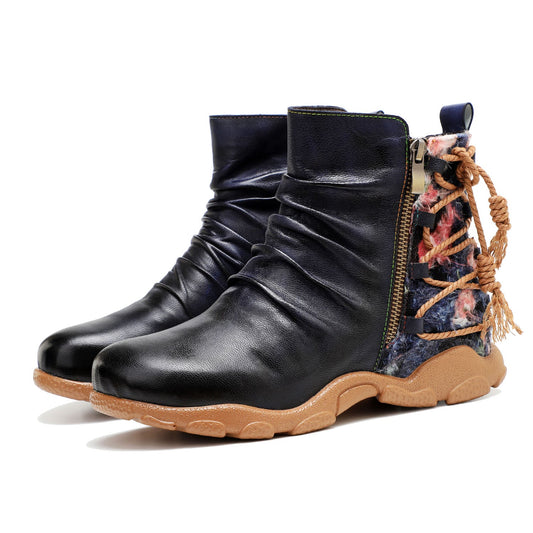 Retro Handmade Leather Strap Warm Ankle Boots