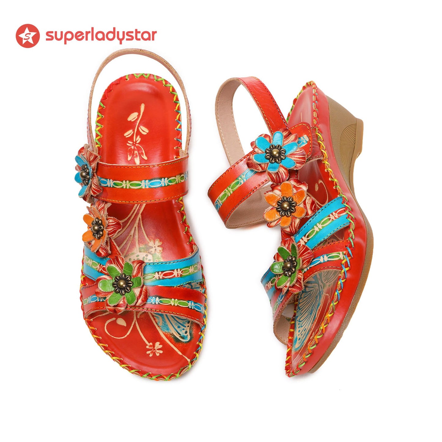 Vintage Floral Embossing Stitching Sandals