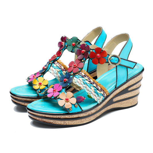 Printed Leather Handmade Floral Sandals