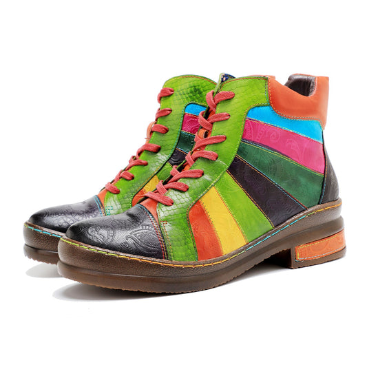 Retro Hand-polished Rainbow Ankle Boots