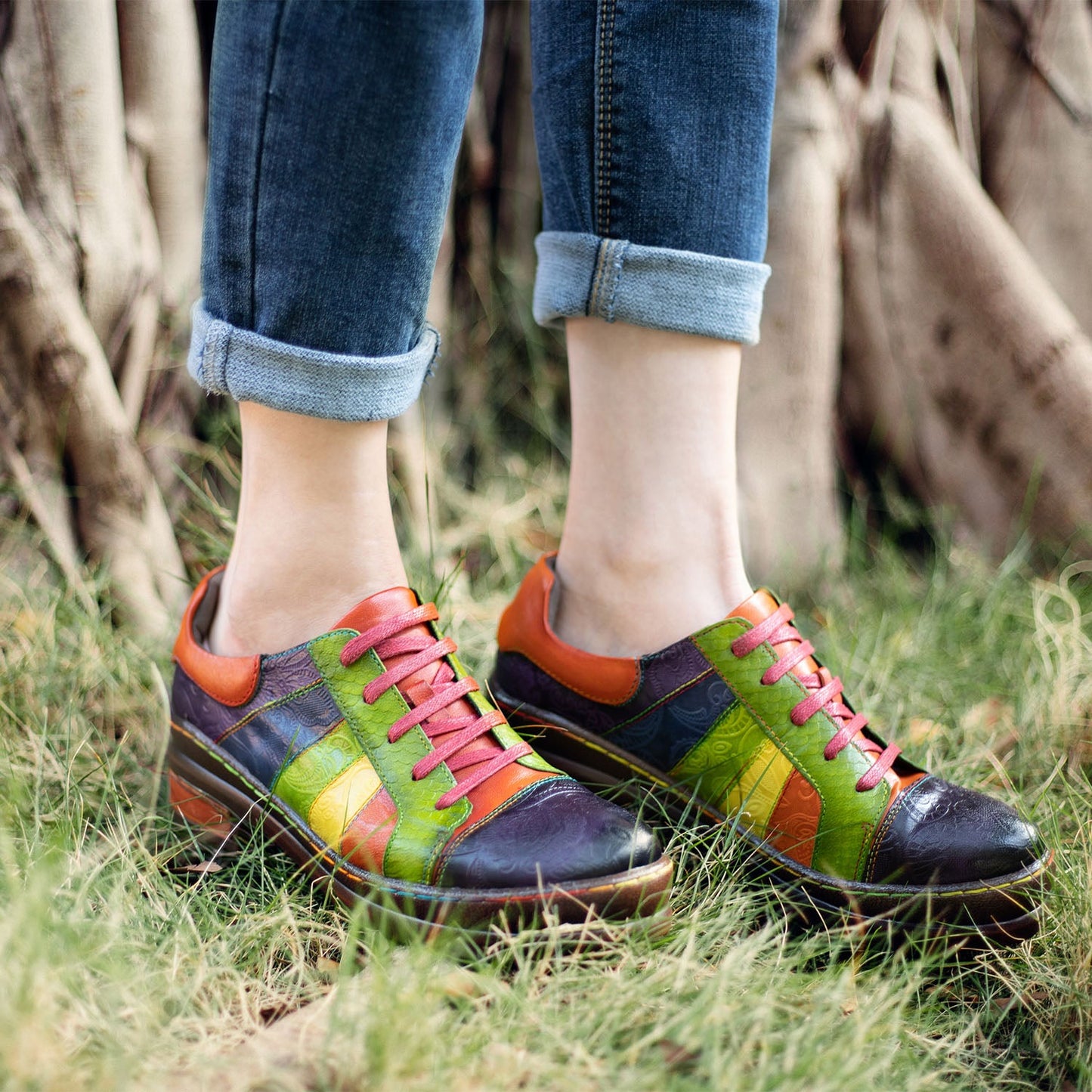 Retro Hand-polished Rainbow Flat Shoes