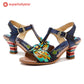 Retro Handmade Colored Stripe Heel Comfy Sandals