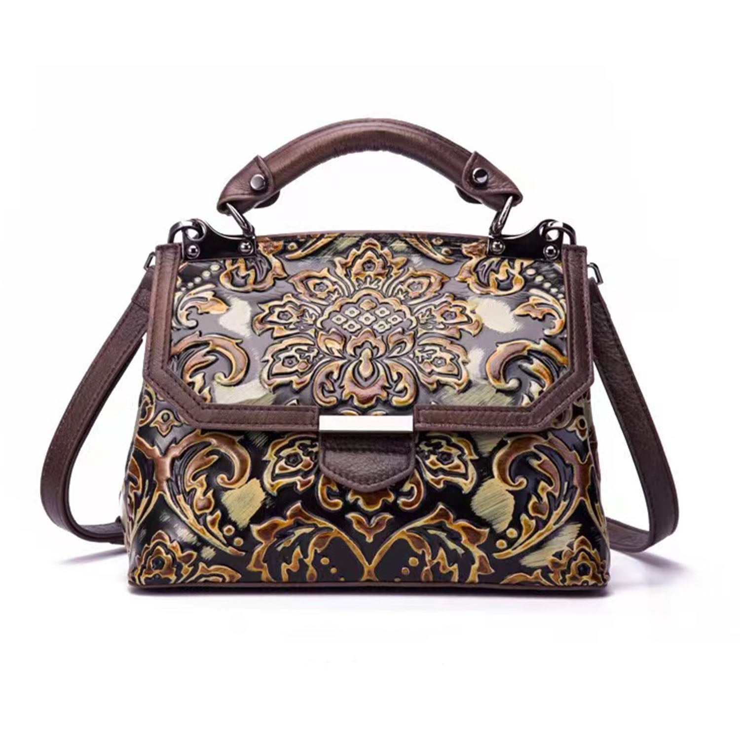 Vintage Handmade Leather Embossed Handbag