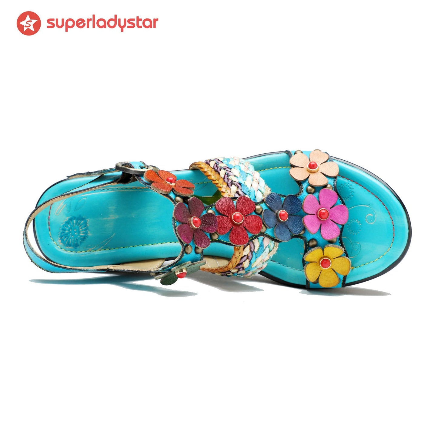 Printed Leather Handmade Floral Sandals