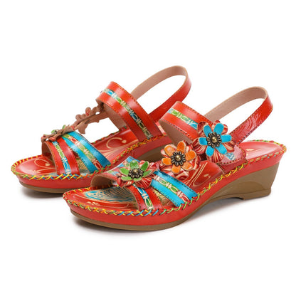 Vintage Floral Embossing Stitching Sandals