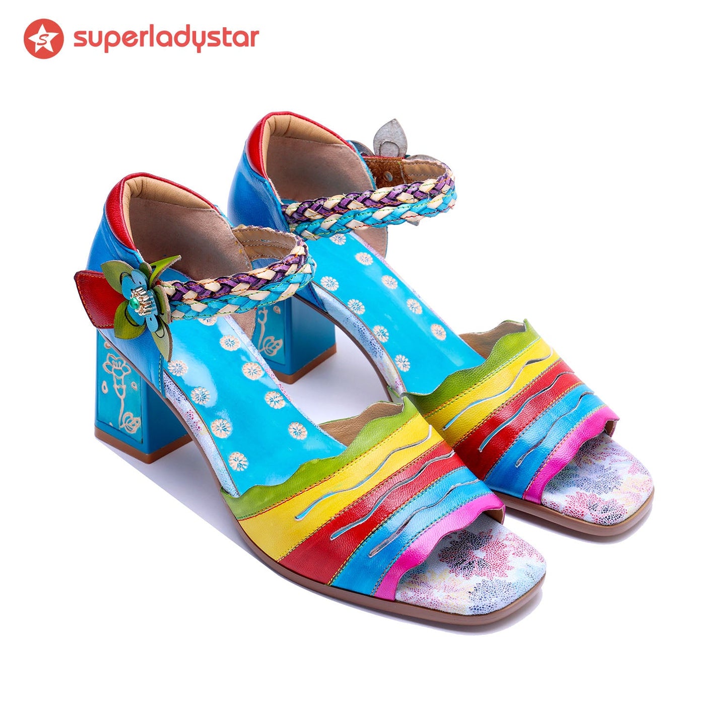 Handmade Genuine Leather Colorful Striped Cute Sandals