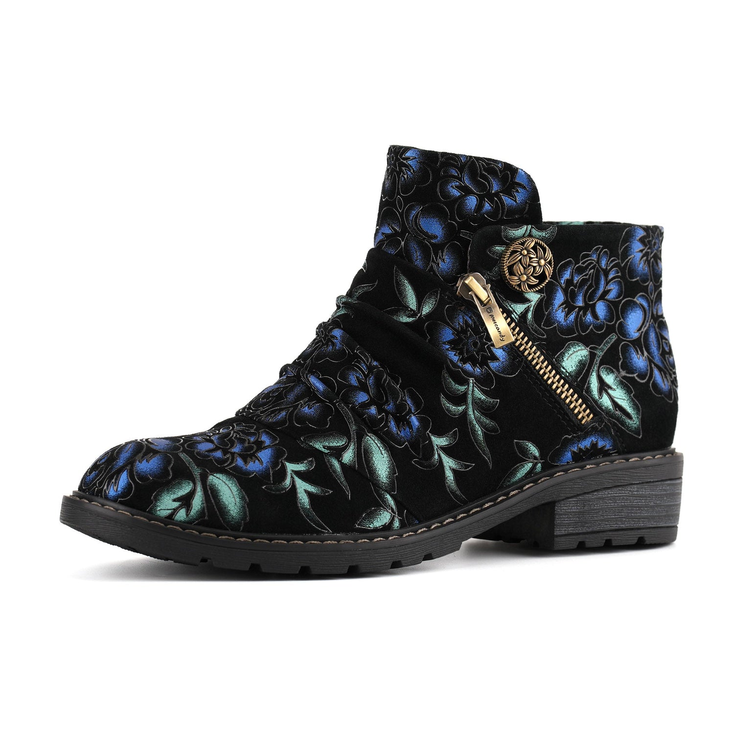 Midnight Floral Velvet Ankle Boots