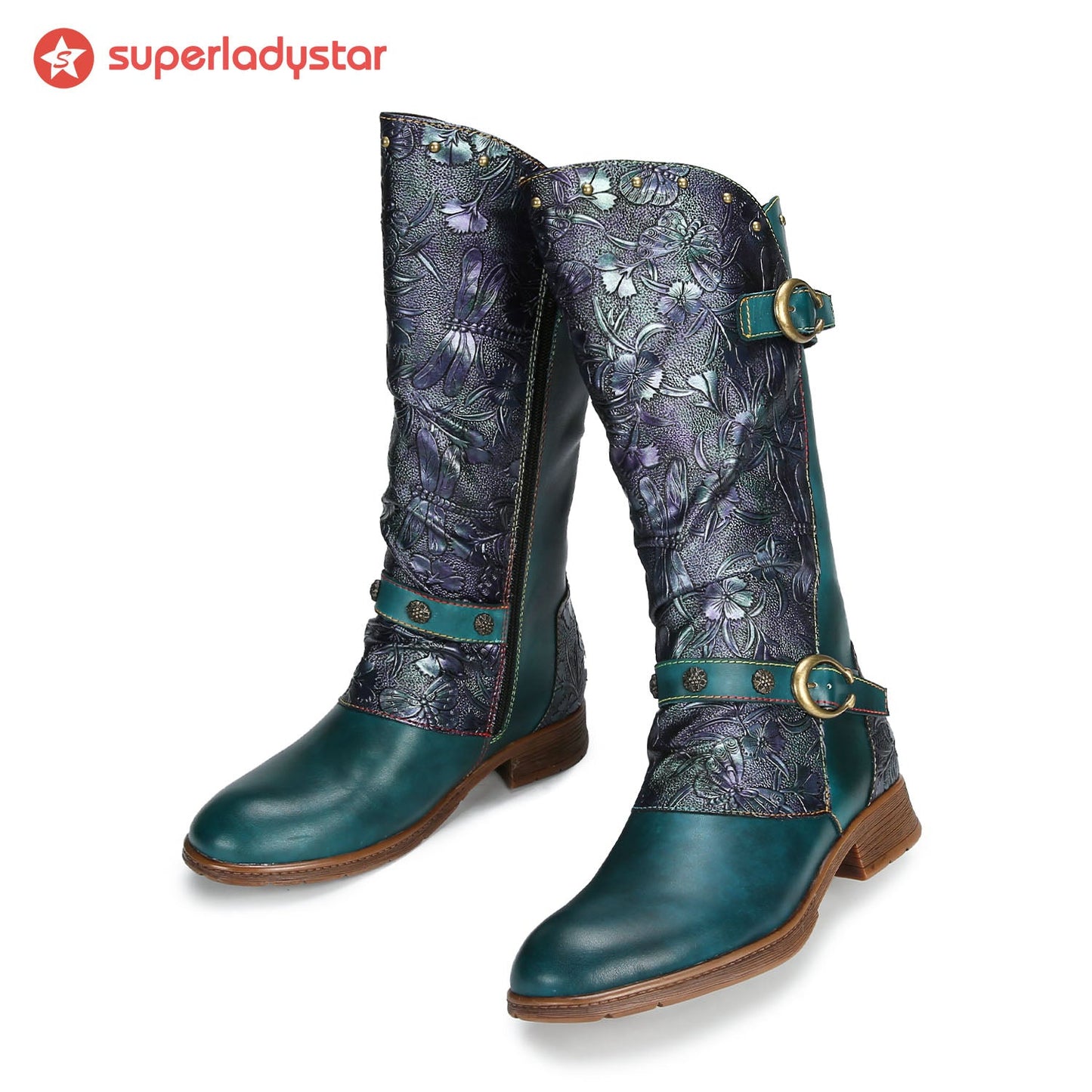 Retro Painted Buckle Flat Tall Boots