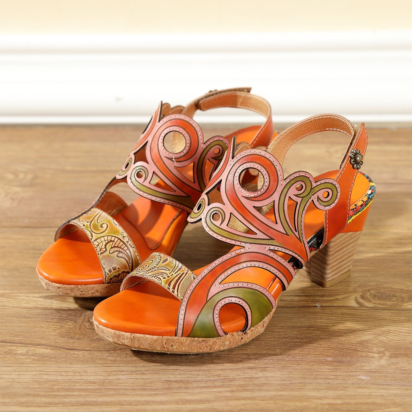 Leather Hand Painted Hollow Sandals