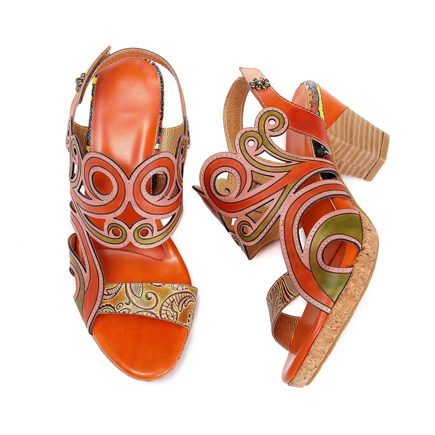 Leather Hand Painted Hollow Sandals