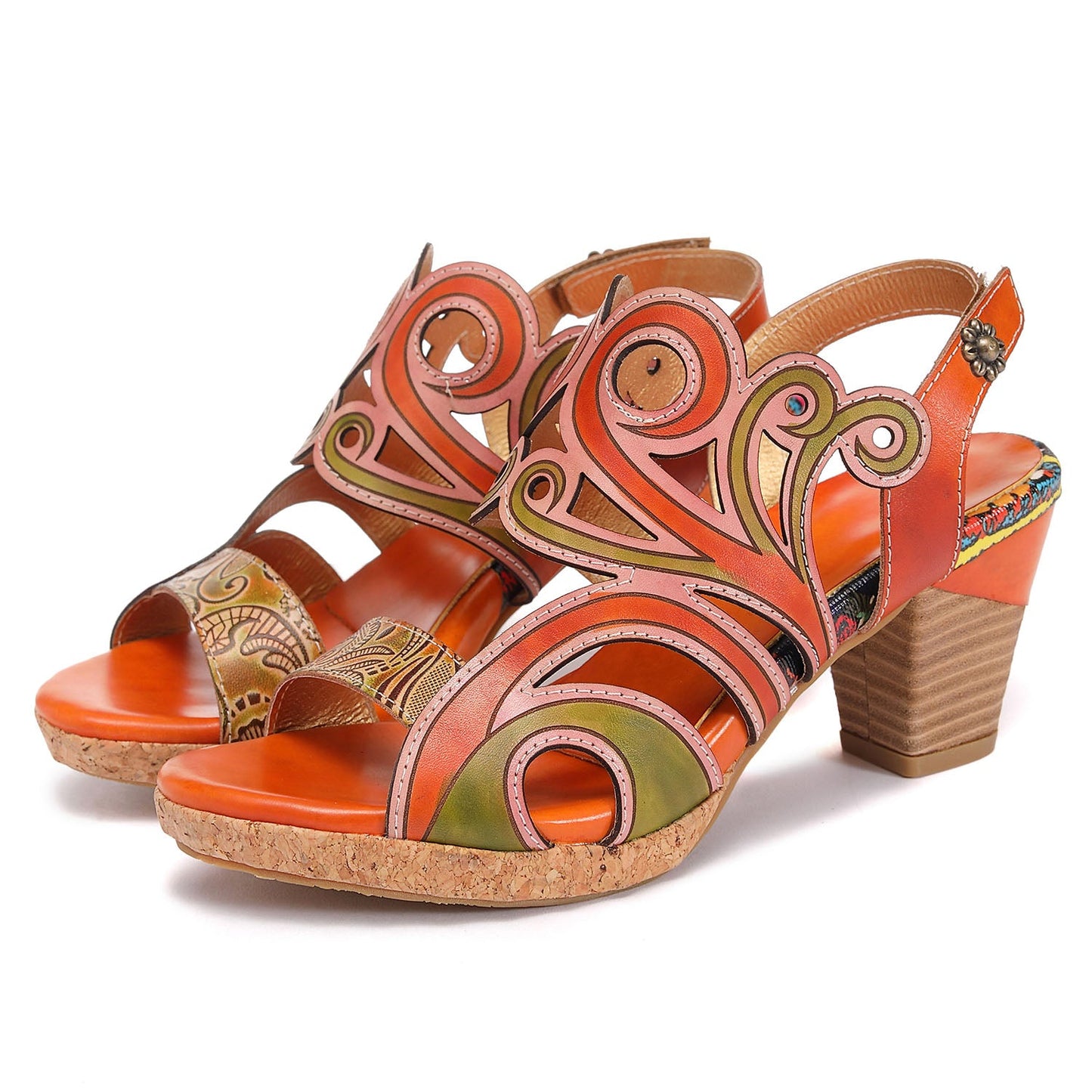 Leather Hand Painted Hollow Sandals